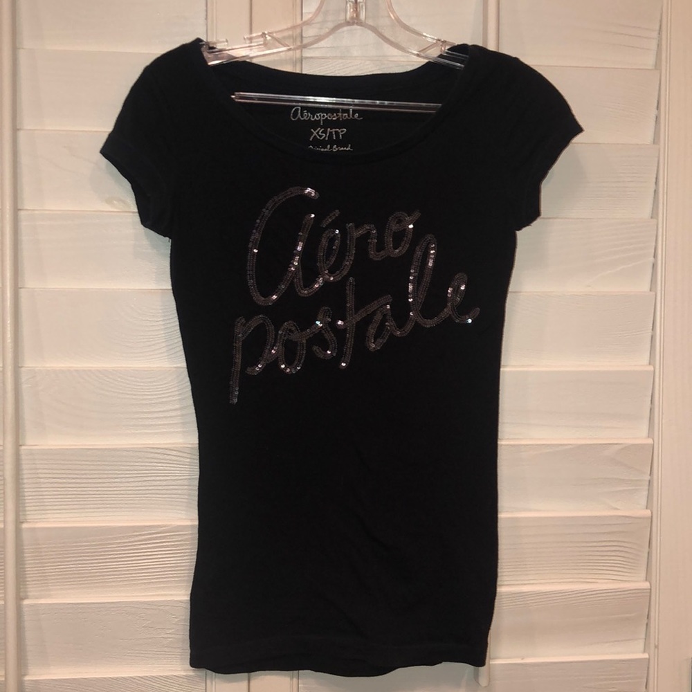 AEROPOSTALE BLACK T-SHIRT SEQUINS SZ XS